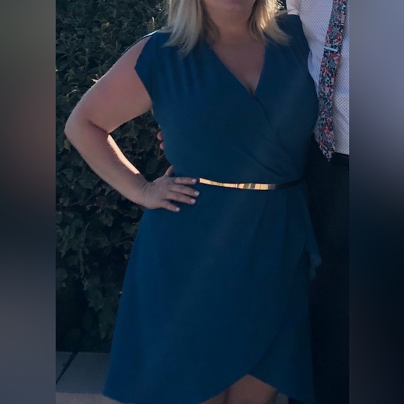 Rachel Roy Teal Faux Wrap Dress - Picture 1 of 7